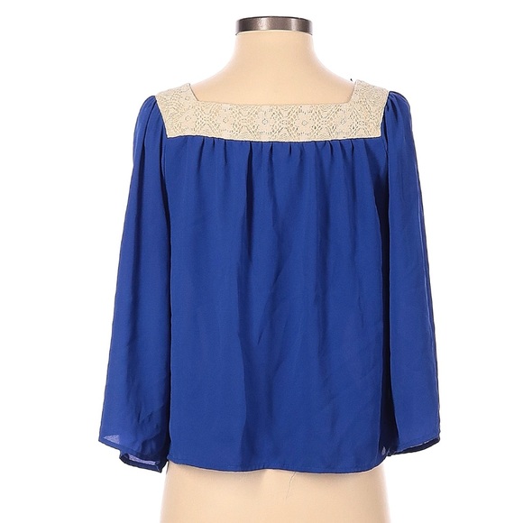 Flying Tomato 3/4 Length Sleeve Navy Blue Embroidered Boho Chic Blouse Sz L - Picture 3 of 10